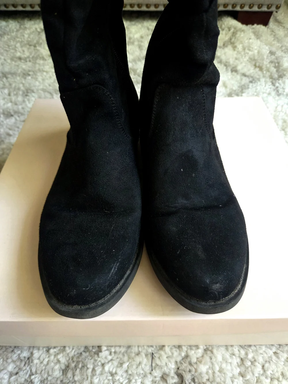 JustFab Saria Wide Calf Flat Boot Black Suede